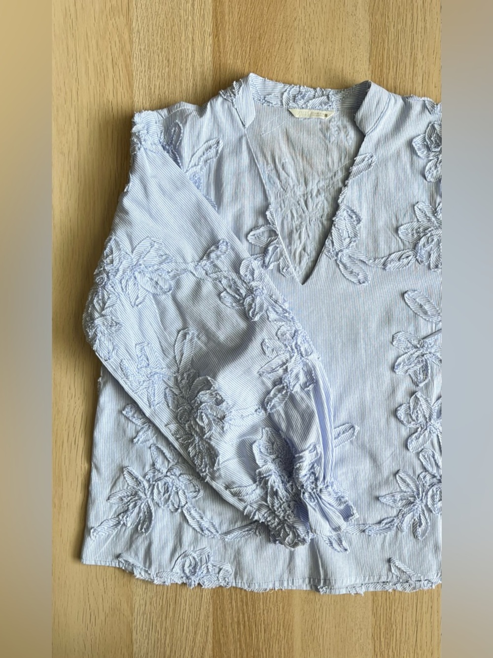 Zara Embroidered Floral Blue Stripe Blouse XS Cotton Boho - Picture 6 of 15